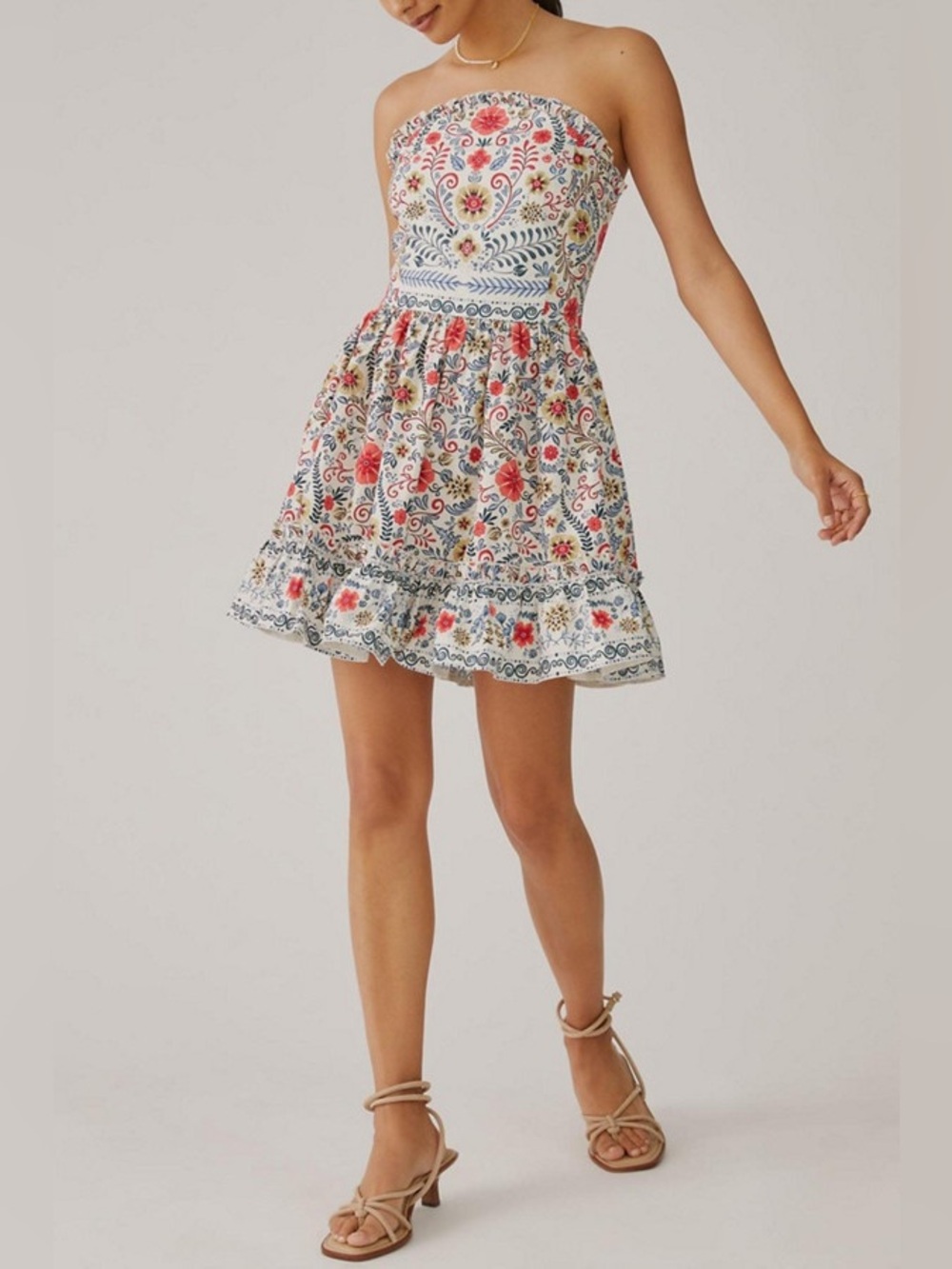 Forever That Girl Anthropologie Ruffle Tube Mini Dress Floral